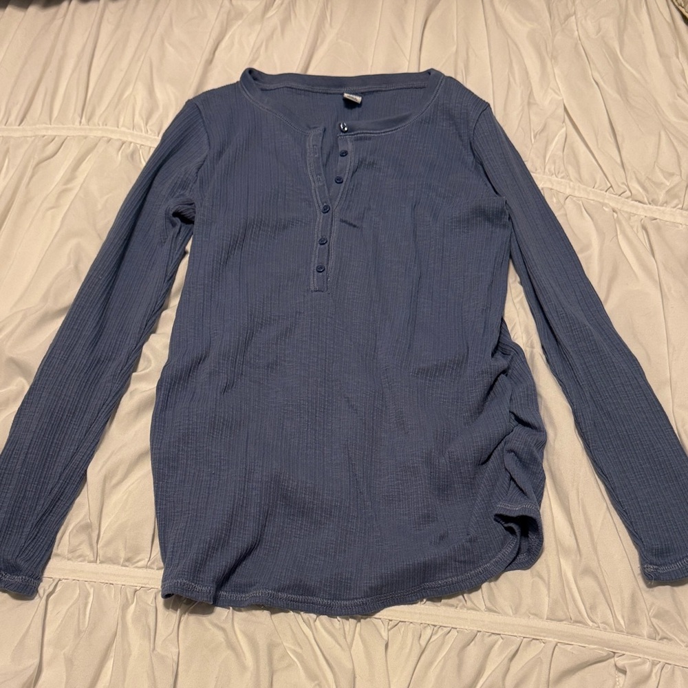 Maternity Blue Long Sleeve Henley Shirt